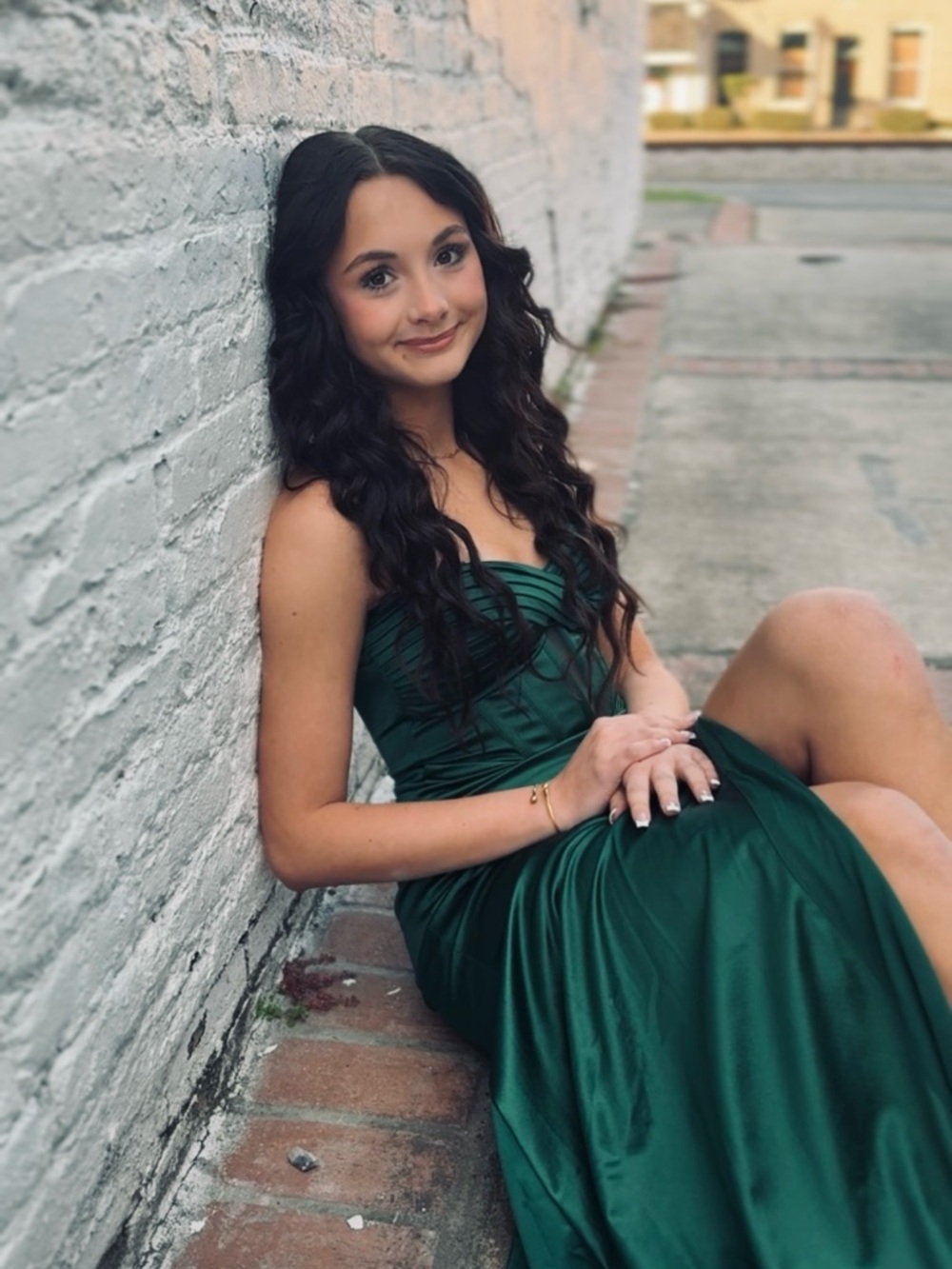 Strapless Satin Evening Gown in Emerald Green